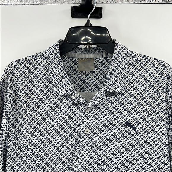 Puma Men's Palm Tree Performance SS Polo Shirt - Gray/Navy - Medium - Picture 1 of 5